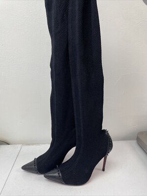 Christian Louboutin thigh high spiked heels black, leather 35