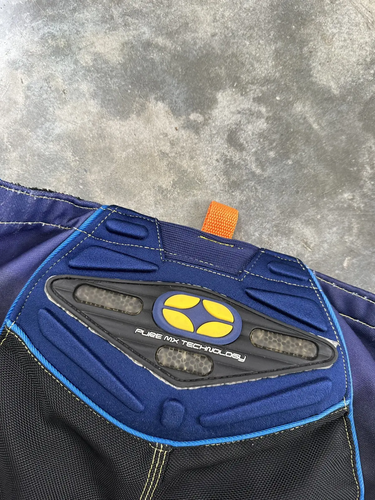 Pantalones de motocross No Fear azules + amarillos desgastados talla 34 - Imagen 8 de 9