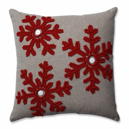 Pillow Perfect Country Home Snowflakes Grey/Red 15.5-inch Throw Pillow - Picture 1 of 2
