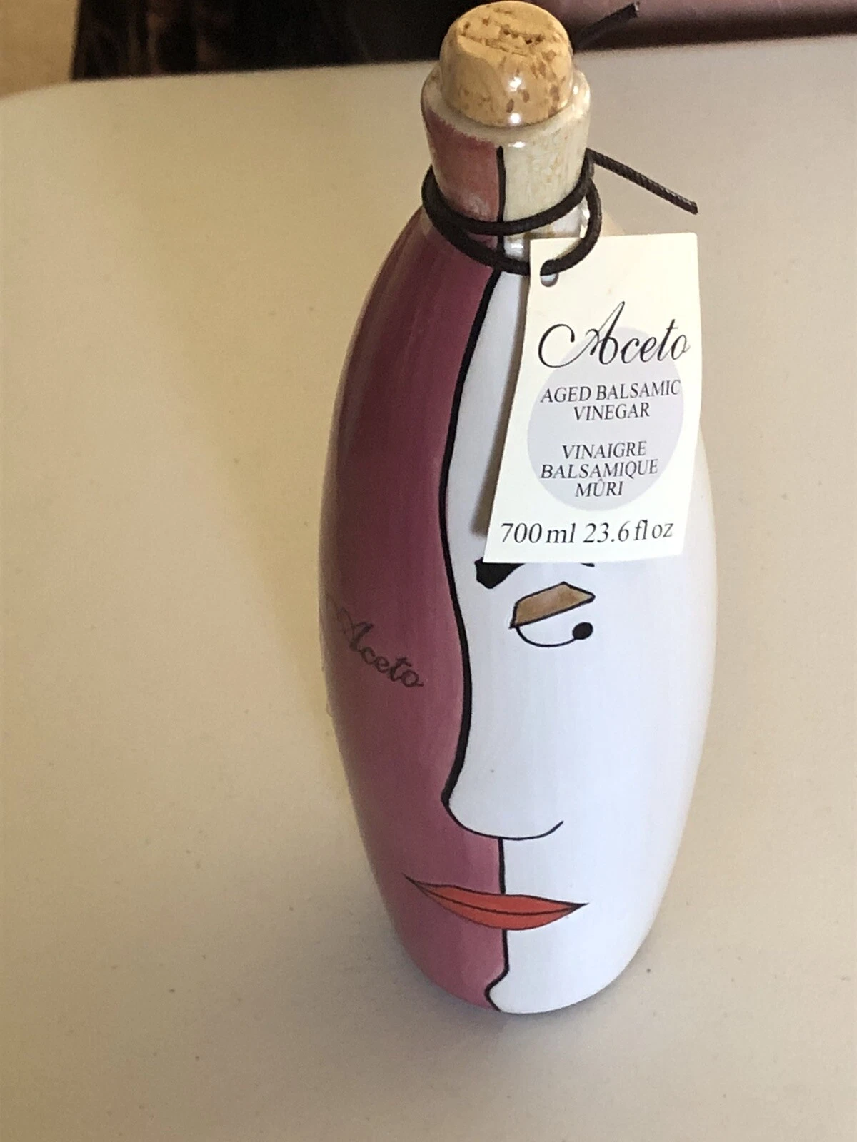 VTG ACETO ITALIAN CERAMIC VINEGAR BOTTLE ABSTRACT HALF FACE 11” FULL