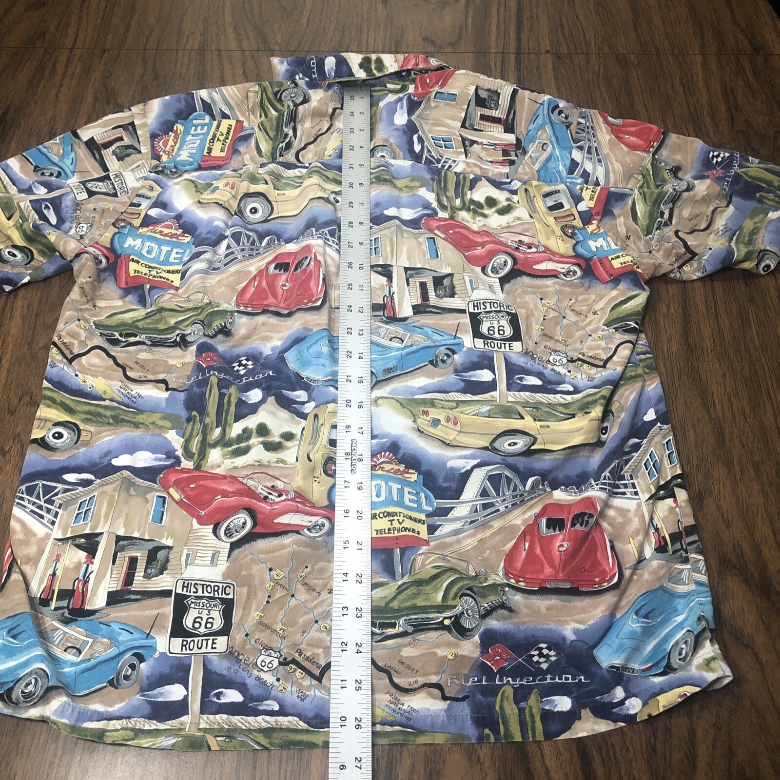 Vtg PARADISE FOUND Hawaiian Shirt Mens M Route 66 Corvette Stingray Made Hawaii