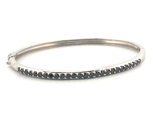 Black Spinel Gemstone 18K White Gold Hinged Bangle Bracelet - Picture 12 of 12