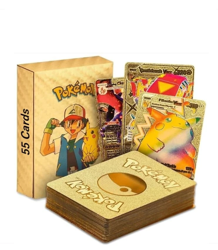 POKEMON GOLD |Pookemon Assorted 55 PCS Gold Foil Cards |Poke-Mean Deck Box - Image 2 of 4
