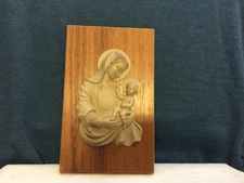 ResinMadonna Figurine  Detailed On Wood Plaque Made in Koziol Germany