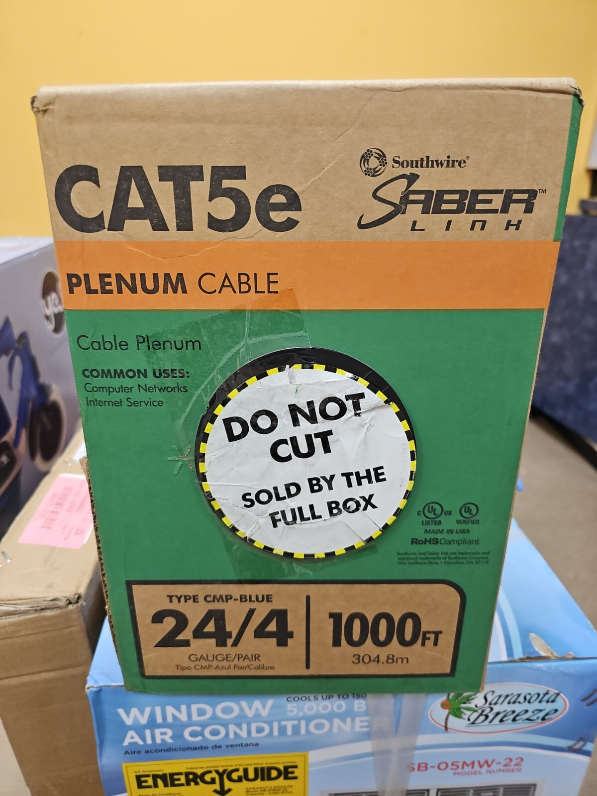 Southwire Data Cable 1000' Solid Grounded Blue Jacketed 24/4 CAT5e CMP