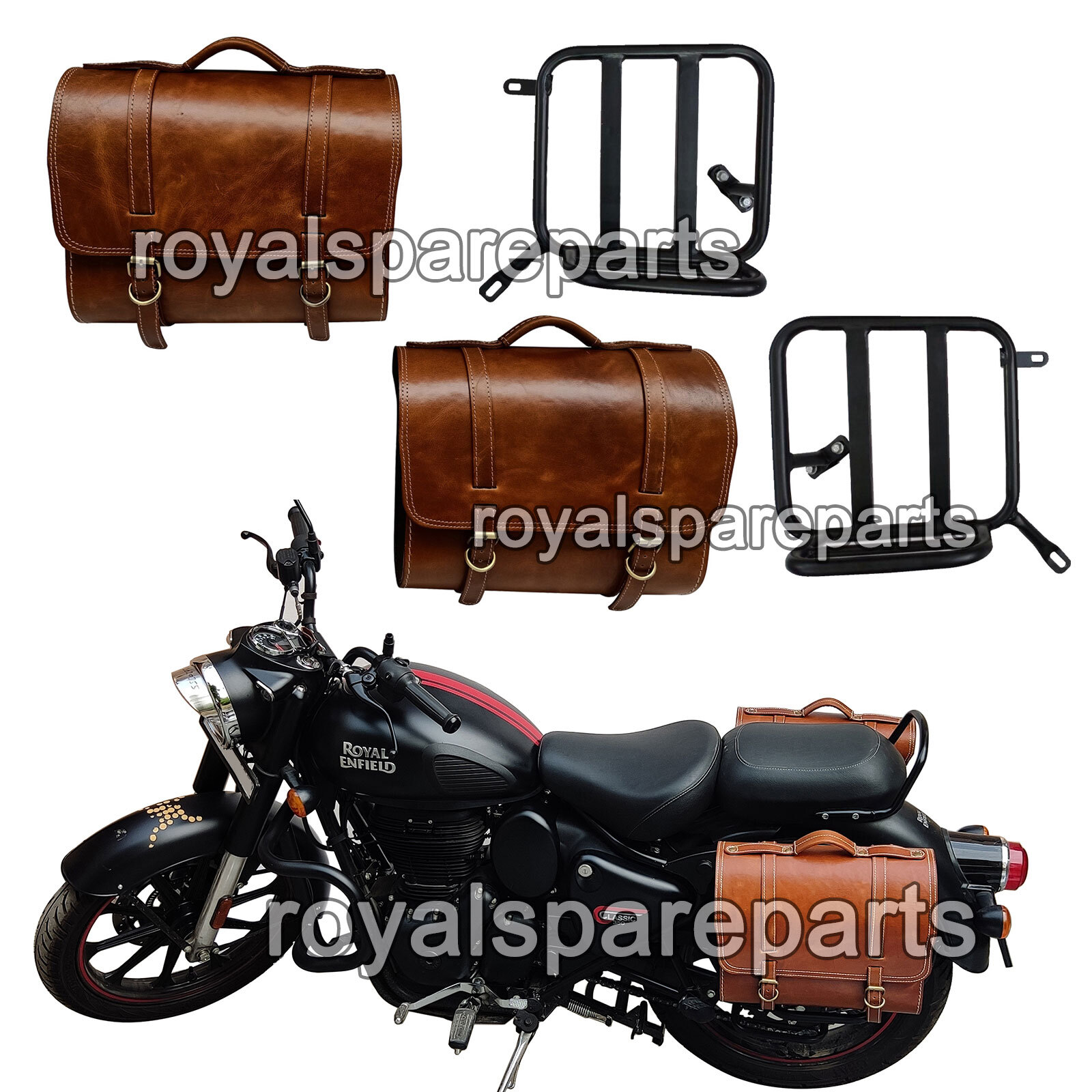 Compatible Para Real Enfield Nuevo Classic Reborn 350 Marrón Bolsas Con Par