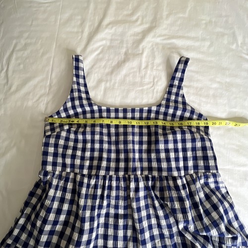 Abito donna Ava & Viv X (14W) smanicato cravatta schiena a strati blu navy a quadri nuovo - Foto 11 di 12