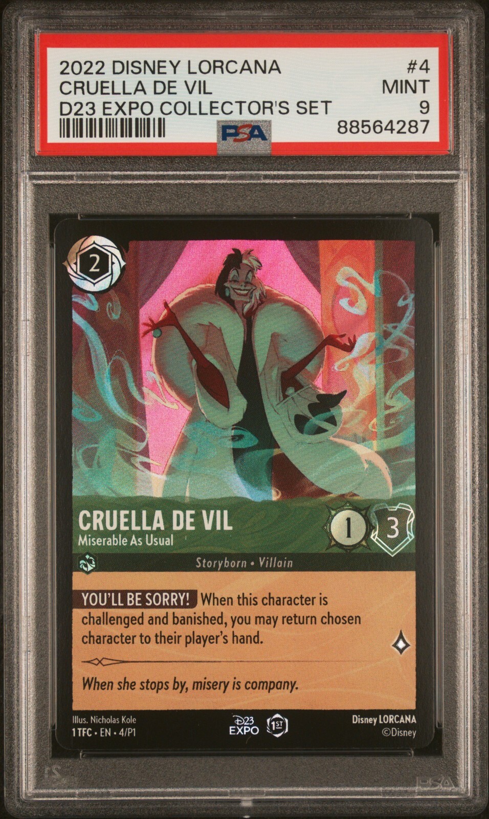 Cruella De Vil Lorcana Graded PSA 9 NM D23 Expo Disney !