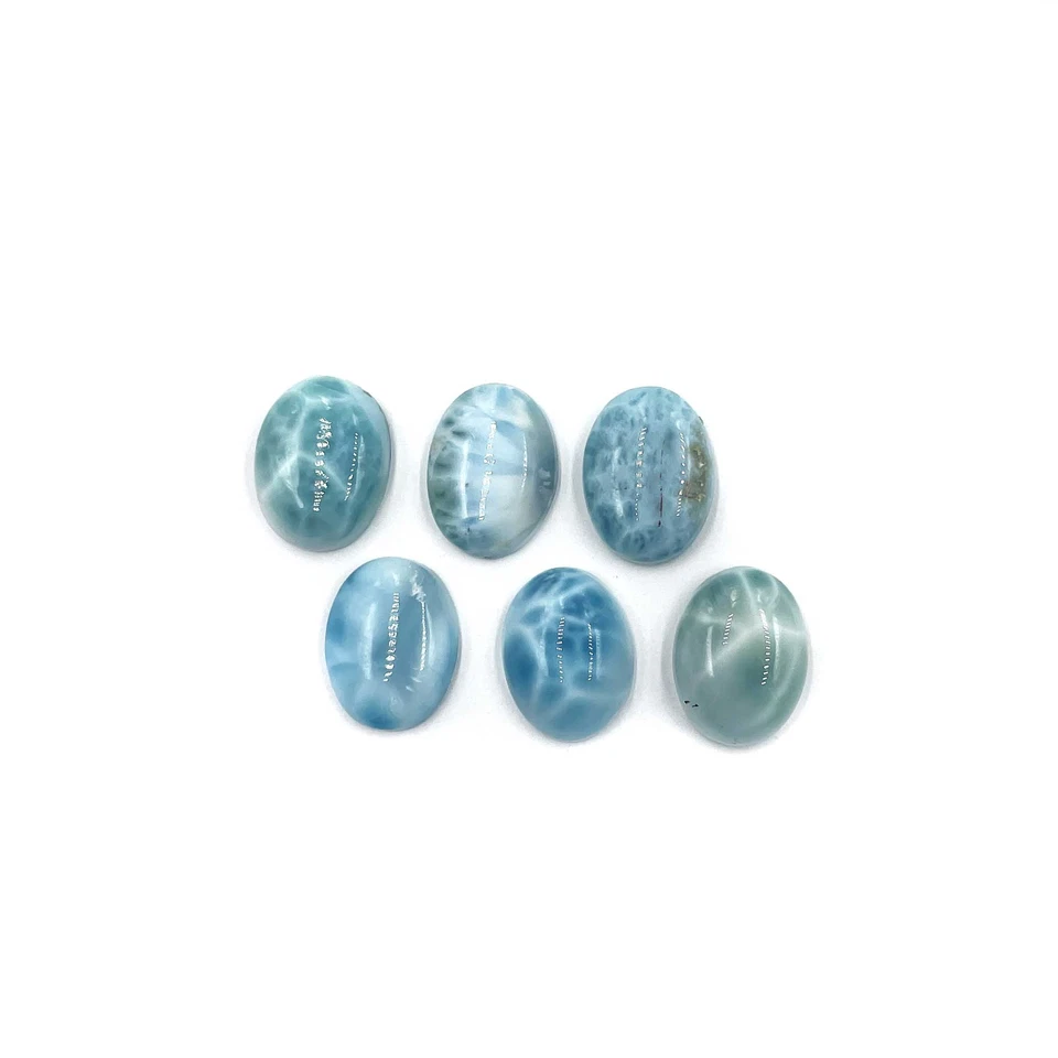 Lote de 7 piedras preciosas sueltas cabujón ovalado natural Larimar 15*20 mm 115 CT Foto 2 de 3