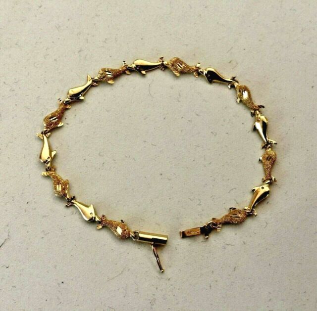 14K Solid Yellow Gold Dolphin Link Bracelet 7 1/4'' | eBay