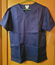 Barco Essentials Navy Blue Size Small Scrub Top - 3 front pockets V-Neck Side Sp
