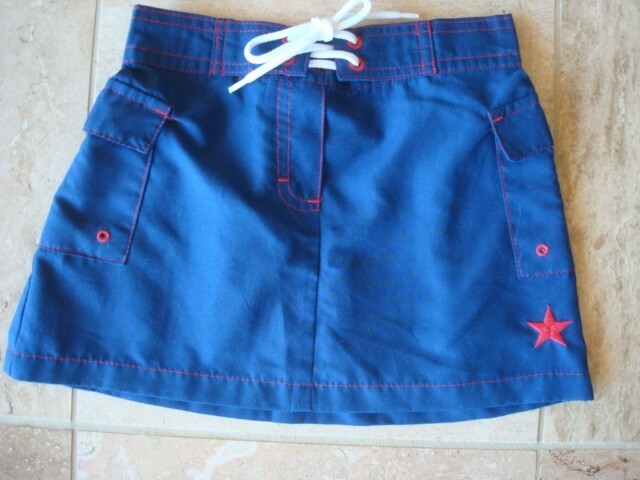 4th of July - Quik-Dry Blue Short Skirt, Red Stitch,Star-Hartstrings-Girls sz 5