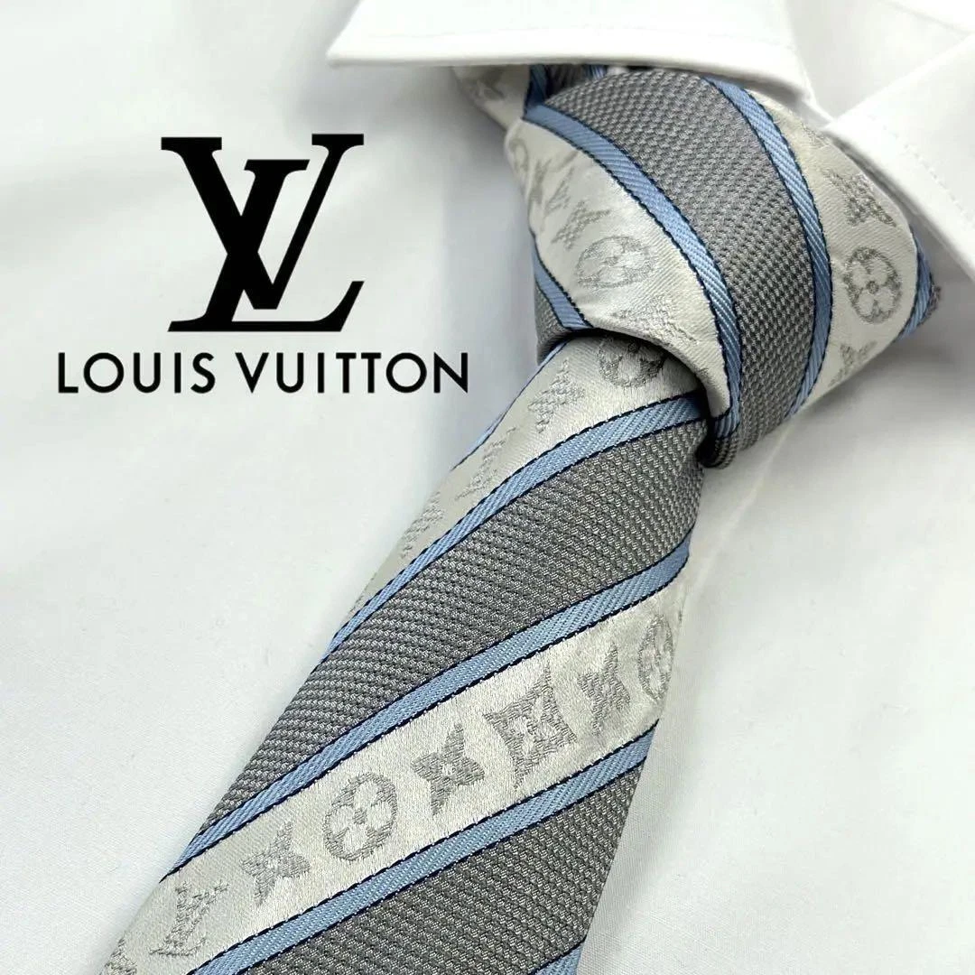 Rare Item Louis Vuitton Monogram Tie Stripe Luxury Silk 100 mens ties