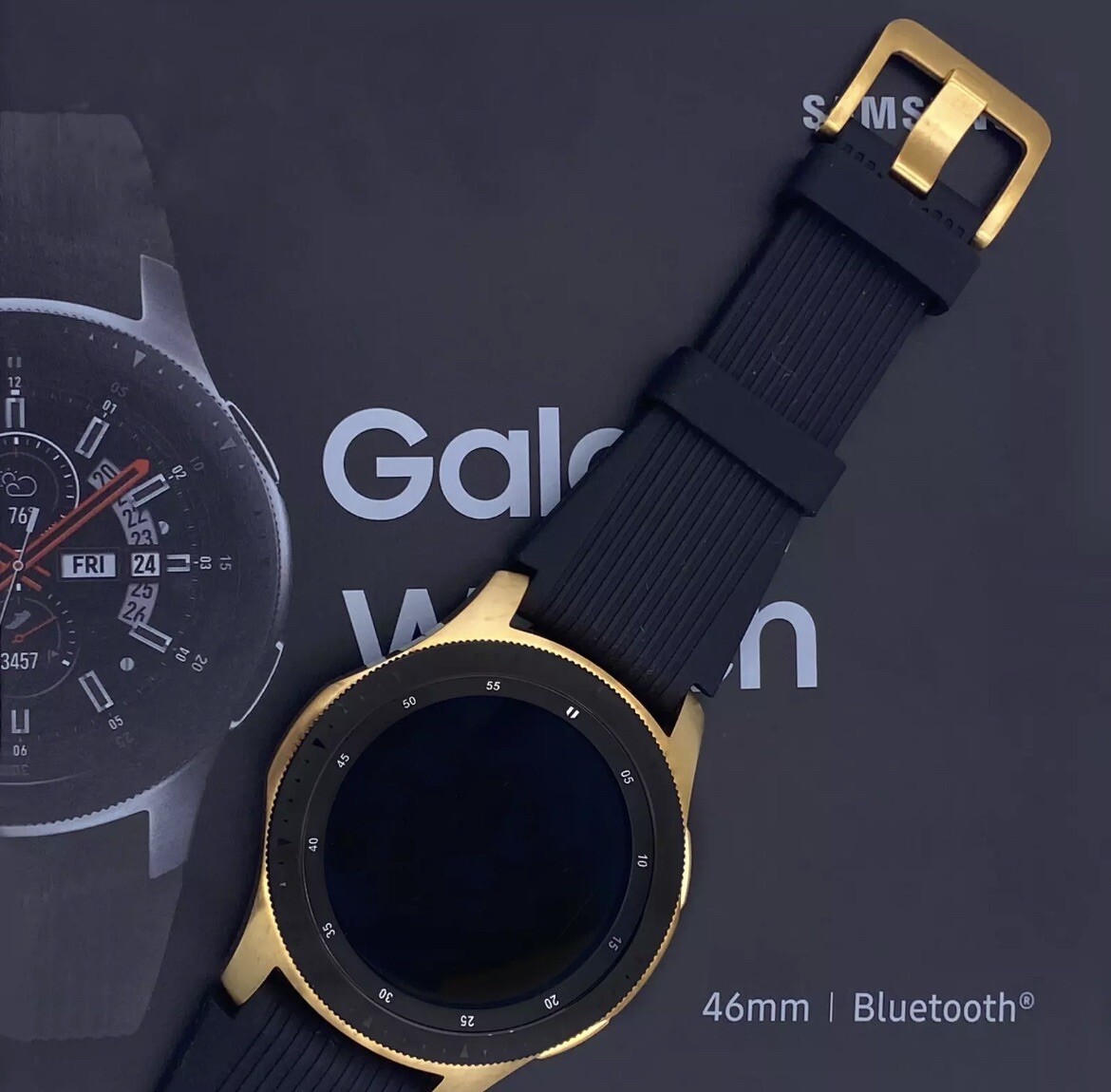 18K Gold Plated 46MM Samsung Galaxy Watch with Black Band
