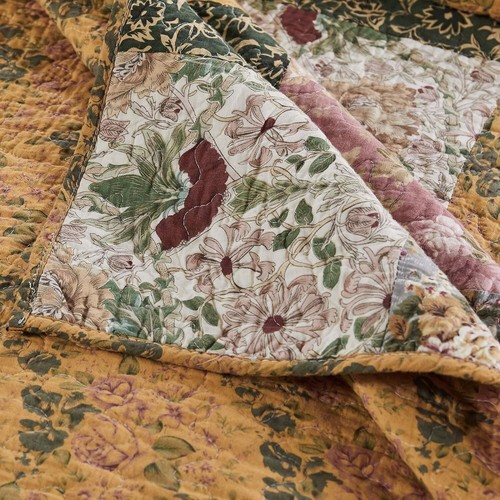 Charming Multicolor Floral Cotton Quilt Set, Jumbo Queen, 3-Piece Luxury Bedding - Picture 7 of 11