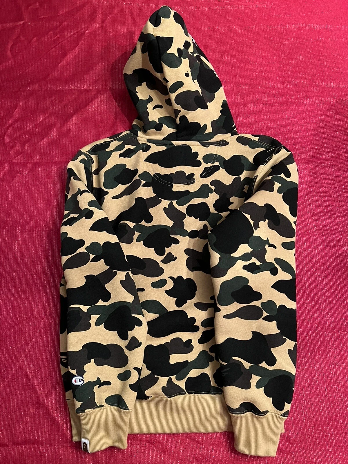 A BATHING APE (BAPE) Felpa con cappuccio pullover mimetica BAPE Champion 1st taglia small INDOSSATA UNA VOLTA 2018 A scimmia da bagno