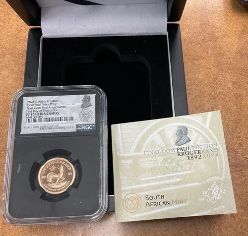 2024 South Africa 1/4oz Gold Krugerrand Press Privy Mark 1st Day. NGC PF70 #030.