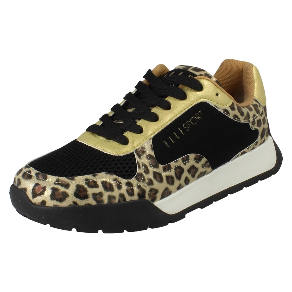 Ladies Elle Sport Leopard Print Lace Up Trainers Casual Sporty Shoes "F7R329"