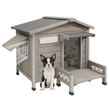 34" L Outdoor Dog House with Porch, Removable Floor