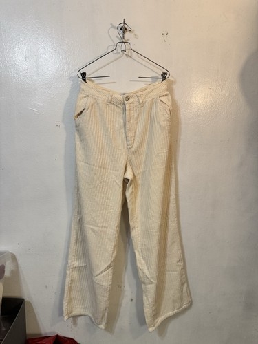 Zara Women's Beige Corduroy Wide-Leg Pants Size 10 Casual Striped