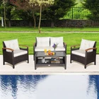 4PCS Patio Conversation Set Rattan Sofa Furniture Set w/ Off White Cushions