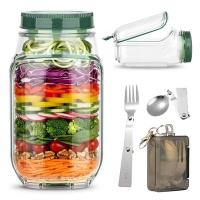 Salad Jar with Side Opening, Mason Jar Pod Lunch Container for Meal Prep, Lea...