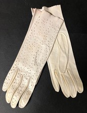 Vintage 50's / 60's - White Leather Women's Gloves - Perforated Eyelet Pattern