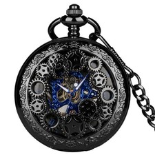 New Mechanical Roman Numerals Vintage Luxury Hollow Pocket Watch with Chain