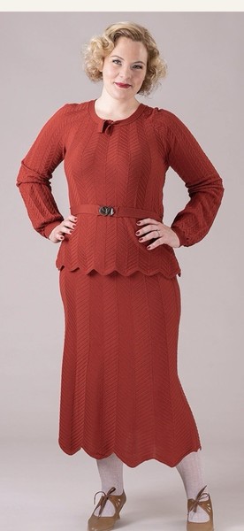 1930s Style Art Deco Darling knitted set skirt & top emmy design rust size S-M