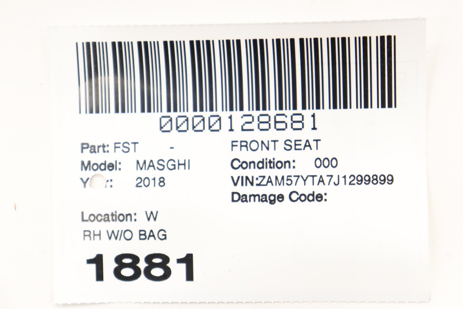 2017 - 2024 MASERATI GHIBLI FRONT RIGHT SIDE SEAT UPPER CUSHION OEM ORANGE_ICU