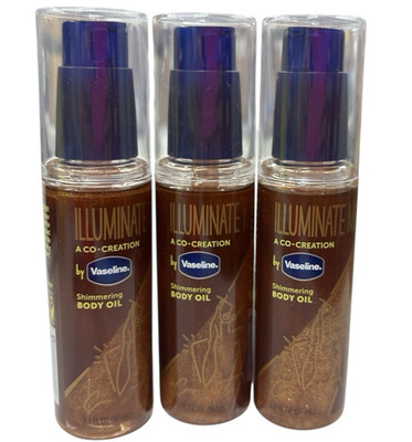 3 (3.3oz Each) Vaseline Illuminate Me Shimmering Body Oils for Melanin Rich Skin