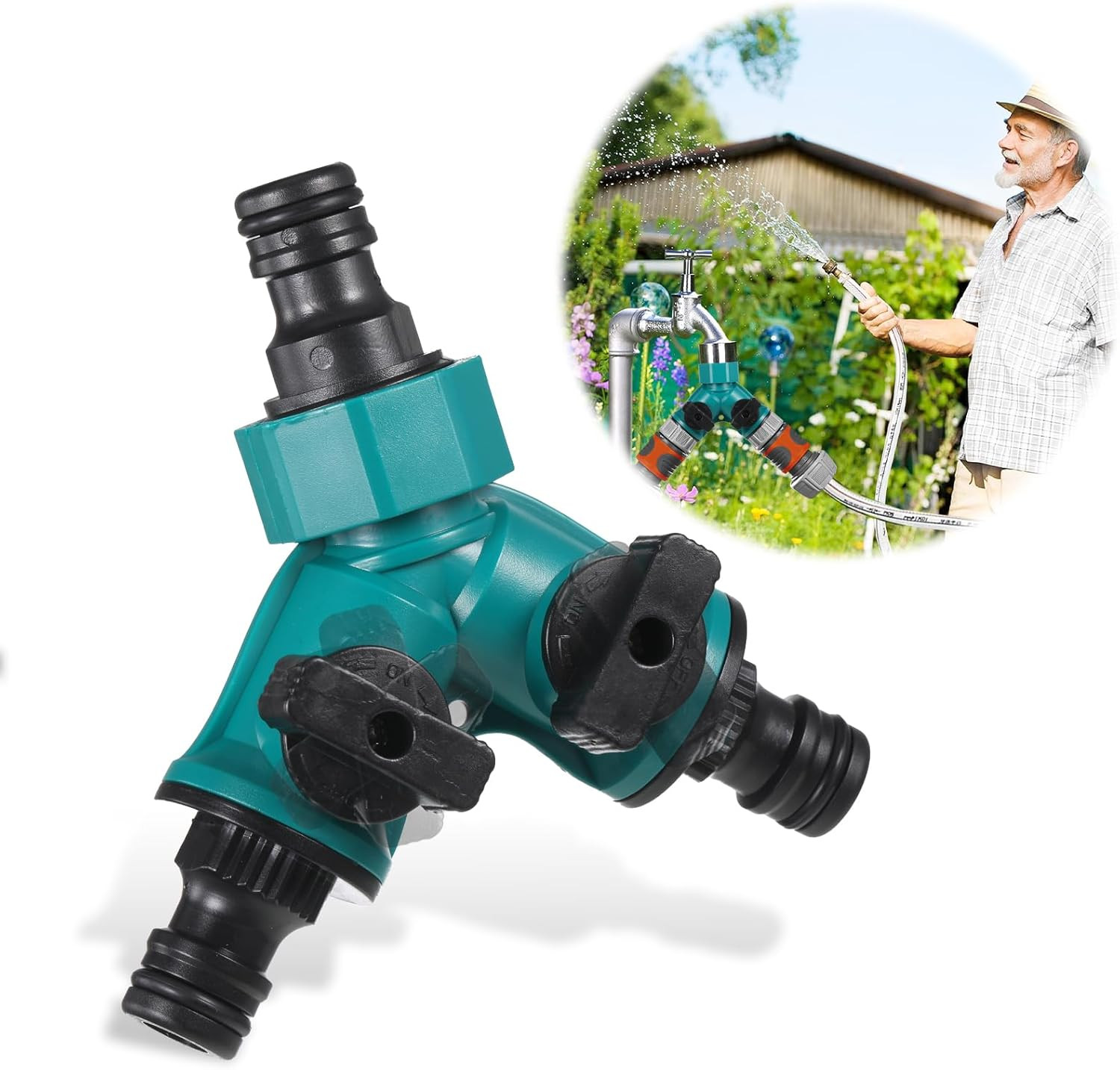 2 Way Hose Pipe Connector, Garden Hose Splitter Tap Splitter Y-Splitter Connecti