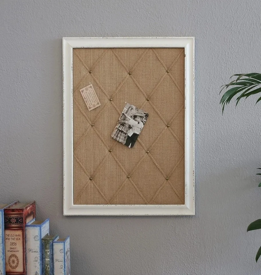 Vision Board Linen Bulletin Board Cork Board White Frame, 21"×27" Pin Boards - Image 2 of 4