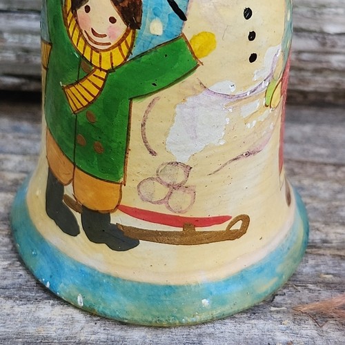 Vintage Ceramic Paper Mache Holiday Bell Ornament Winter Scene Clapper - Picture 3 of 7