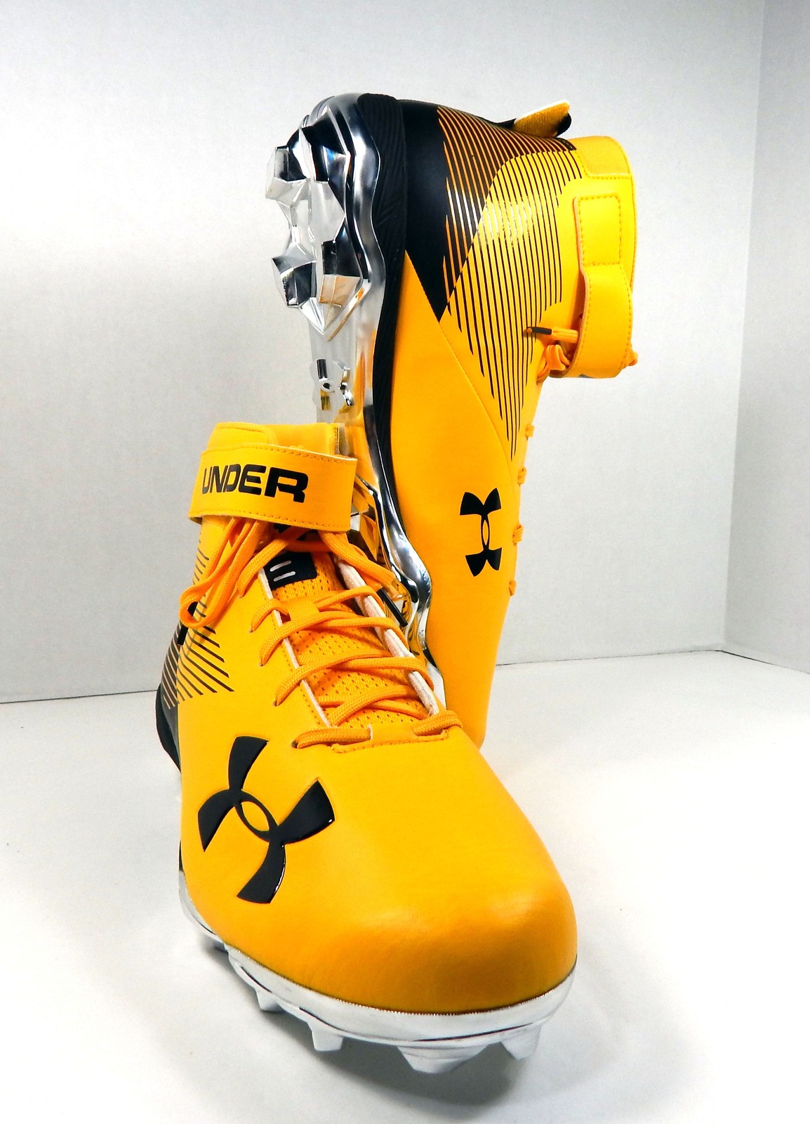 2018 UA 4D Hightop Steelers Gold/Blck/Silver Football Cleats Size 16 3022445-700 thumbnail 3