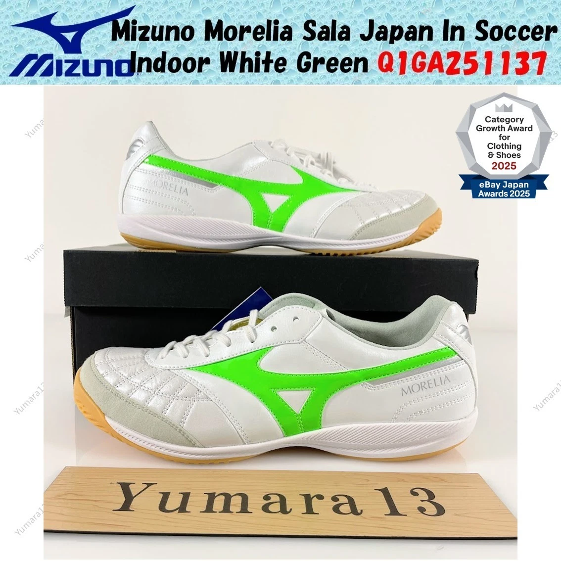 Mizuno Morelia Sala Japan In Soccer Indoor White Green Q1GA251137 Men's Size