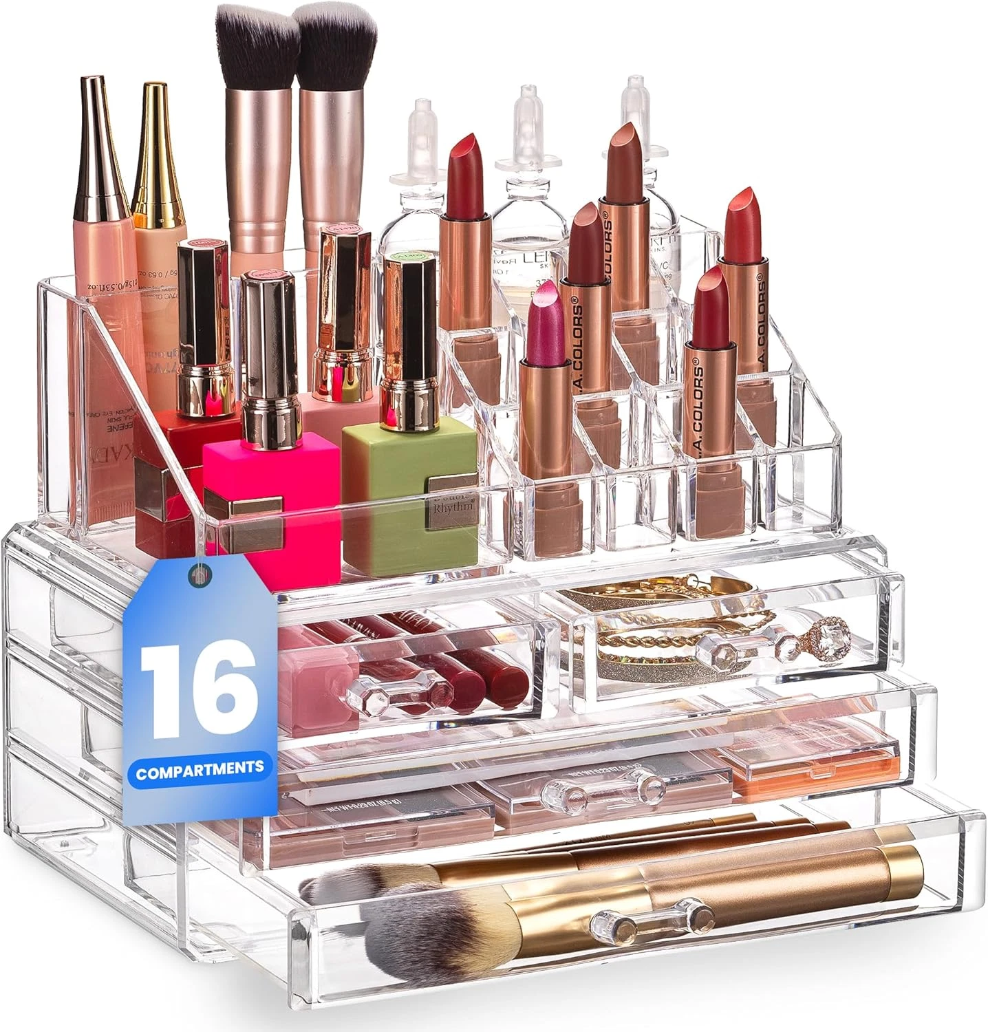 Clear Makeup Organizer - 16-Compartment Cosmetic and Jewelry Holder with 4 Drawe
Opens in a new wind