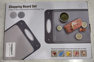 NEW! Four Color Coded Chopping/Cutting Board Set With Storage Case 