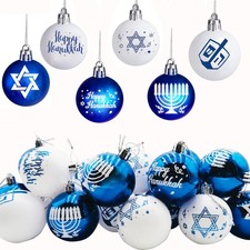24 Pcs Hanukkah Glitter Ornaments - Star of David, Blue Silver Tree Decor