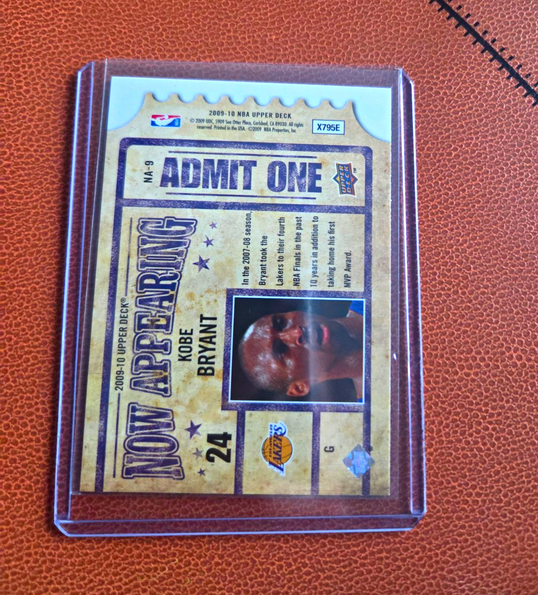 Upper Deck Now Appearing Insert Kobe Bryant Lakers NA-9 2009-10 NBA Card