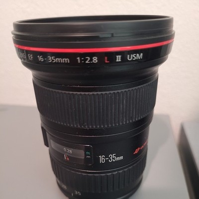 Canon  16-35mm F/2.8 Mark II USM Lens with lens hood and UV filter