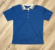 VTG Jantzen Classics Womens L Aqua Blue Polo Shirt Knit Short Sleeve Made in USA