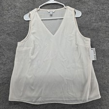 Nine West Blouse Womens L White Tunic V-Neck Lined Lightweight Workwear