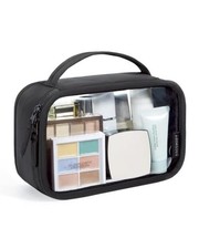 TSA-Approved Toiletry Bag, Large Opening Clear Makeup Bag with Medium Black