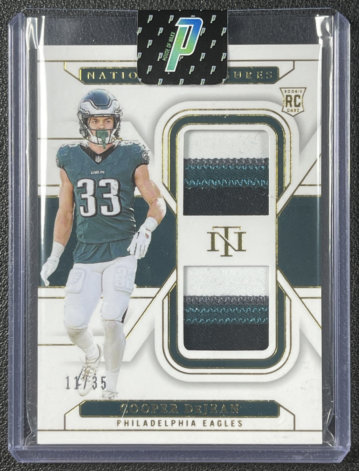 COOPER DEJEAN 2024 NATIONAL TREASURES ROOKIE DUAL MATERIALS PATCH GOLD RC 11/35