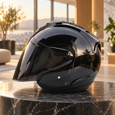 Casque moto demi-jet noir brillant unisexe ECE R22.05 DOT 1,2kg