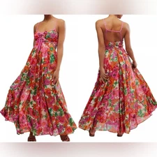 NWOT FREE PEOPLE Dream Weaver floral flowy Maxi Dress Ivory Combo sz L