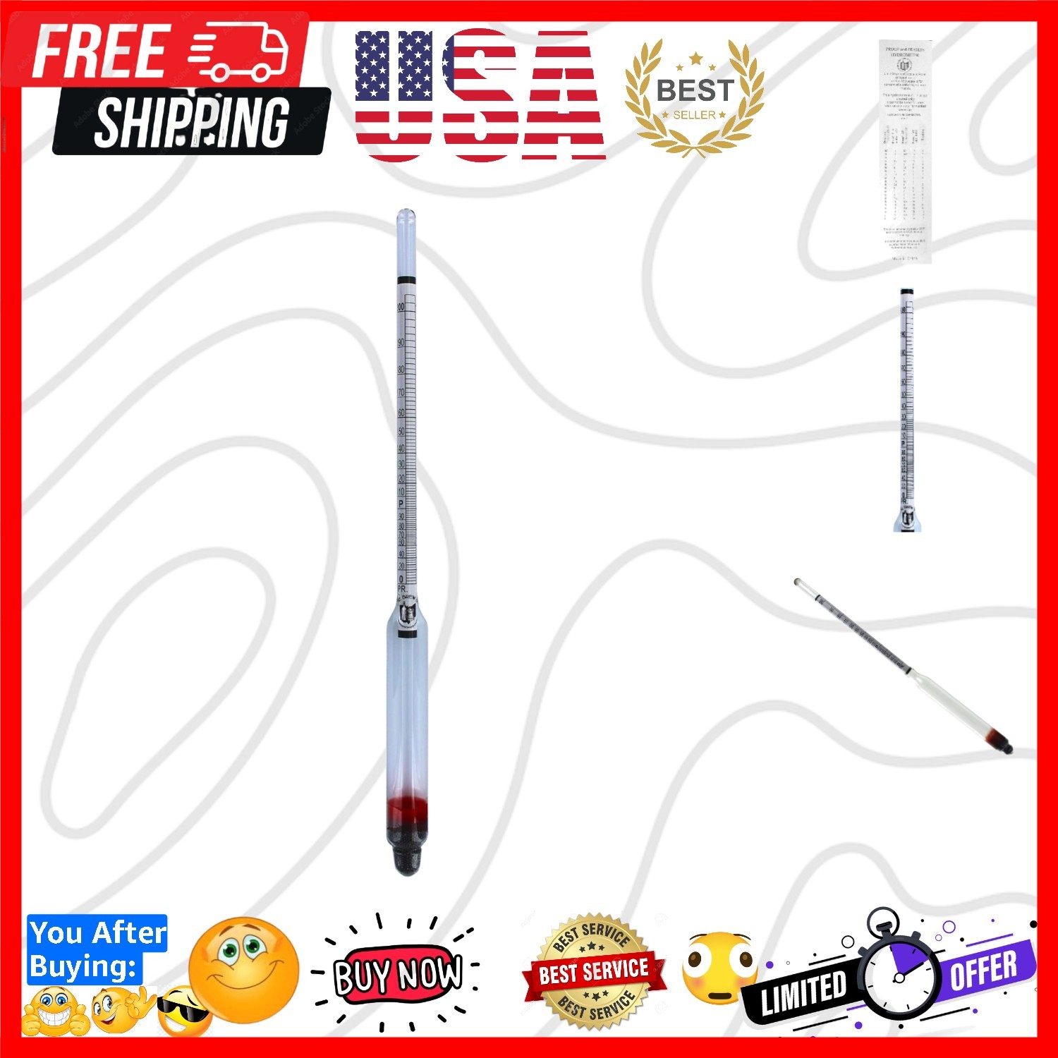 Hydrometer - Alcohol, 0-200 Proof and Tralle
