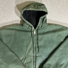 Vtg. 90s Berne Sun Faded Green Hooded Canvas Work Jacket Boxy Distressed L/XL