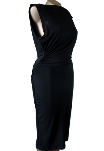 L K Bennett schwarz Stretch Slinky gerafft drapiert Kleid Gr 14 Anlass Party
